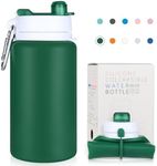 PLTCAT Collapsible Water Bottle, 19oz Foldable Water Bottle BPA Free Reusable Lightweight Leak-Proof Travel Silicone Water Bottle for Travel, Gym, Hiking, Office, Camping(Hunter Green)