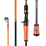 One Bass Fishing Pole 24 Ton Carbon Fiber Casting and Spinning Rods - Two Pieces, SuperPolymer Handle Fishing Rod for Bass Fishing -Orange-Cast-6'0"