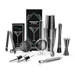 Navaris Cocktail Shaker Set (11 Pieces) - Bartender Kit with Bar Drink Mixer Accessories - Includes Boston Shaker, Strainers, Muddler - Dark Gray