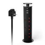 Pull up Power Strip with 3 USB, Ohuo Extension Lead Pull up Socket 3 Outlet with USB C for Kitchen Worktop Office Desk, 1,8m Cable Black