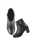 TRYME Attractive Ankle Length Block Heel Boots Comfortable Trendy Zipper Boots for Womens & Girls Black