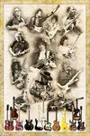 Guitar Legends "Style 2" (Jimmy Page, Prince, Slash, Clapton, Ry Cooder, Eddie Van Halen, Jimmy Hendrix, Robert Johnson, featuring the players and their guitars.) Retro Poster 24" x 36" (Unframed)