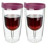 Merlot Red Lid Wine Tumbler, 10oz, 2 Pack - Southern Homewares - Insulated Double Wall Acrylic w/See Through Cup