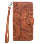 Aisenth for iPhone 7 Plus/8 Plus Flip Case, The Tree of Life Embossed PU Leather Wallet Phone Folio Case Magnetic shockproof Protective Cover with Stand, Card Slots + 1 pcs Wrist Strap (Brown)