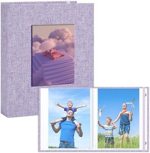 elfonsol Small Photo Album 5x7-2 Pack, Clear Pages, Linen Cover with Front Window, Each Mini Album Holds 52 Photos, Small Photo Book for 5x7 Pictures, Purple