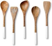 Folkulture Wooden Spoons for Cooking, Set of 5 Wooden Utensils for Cooking, Nonstick Wooden Cooking Utensils, Wooden Cooking Utensils, 12" Kitchen Utensil Sets with Wooden Spoon Sets & Spatula - White