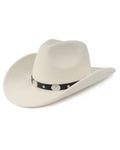Zylioo M-L Ladies Western Hat，Large Cowboy Hat Men，Oversized Wool Fedora Hat Women,Big Heads Outback Hats with Belt Buckle,Adjustable Wide Brim Warm Fedora Hat