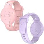 for AirTag Bracelet for Kids,Waterproof Air Tag Watch Bracelet, AirTag Holder Silicone Air Tagholder for Kids, for Apple Airtags GPS Tracker Device Hidden Wristband 2 Pack(Pink/Purple)
