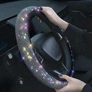 Steering Wheel Cover New Women Bling AB Rhinestone Crystal Diamond Car SUV Sedan Roadster Steering Wheel Protector Non-Slip Steering Wheel Cover Universal Fit 14.2" -15.3" inches