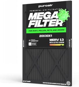 PuroAir MegaFilter - 20x30x1 Air Filter MERV 13 Activated CarbonTech Defense - Heavy Duty 3 Layer Furnace Filters Allergens, Pollen, Dust, Pet Dander, Smoke, Odors - HVAC Air Filter 20x30x1 (4-Pack)
