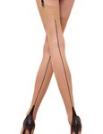 Yummy Bee - Stockings for Garter Belts - Sheer Seamed Stockings for Women - Plus Size Stockings - Large Nude-Black