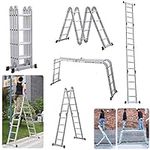 Multi Purpose Combination Ladder 4.7M 15.5FT Foldable Step Ladders Aluminium 150kg Capacity 16 Steps + 1 Free Platform for Indoor Outdoor Works