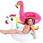 SIXVALA 2 Pack Pool Floats for Kids, Unicorn Flamingo Inflatable Swim Tube Summer Beach Pool Party Swim Ring for Girls Boys, Toddler Pool Floats Toys Water Party Supplies