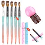 Saviland Acrylic Nail Brush with【Cyan Pink Holder】- 5 Sizes Nail Brush for Acrylic Powder&Acrylic Liquid Acrylic Brushes for Nails Acrylic Extension&Carving For Nail Salon Home DIY Size 4/8/10/12/16