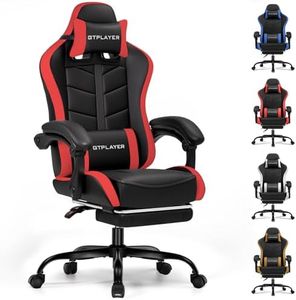 GTPLAYER Gaming Chair with Footrest, Computer Gaming Chair for Adults and Kids, Height Adjustable Gamer Chair with 90-155° Recline & Removable Headrest Lumbar Support (Black-Red)