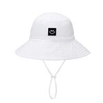 HSYZZY Baby Sun Hat Smile Face Toddler UPF 50+ Sun Protective Bucket hat Nice Beach hat for Baby Girl boy Adjustable Cap - White - 0-6 Months