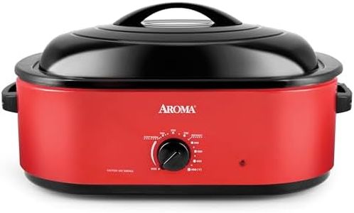 AROMA 18Qt. Roaster Oven with Self-Basting Lid, Fits 22-lb. Turkey, Adjustable Temperature Settings, Keep Warm Setting, Red (ART-718R)