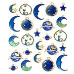 JIALEEY Alloy Assorted Gold Plated DIY Enamel Cat Moon Star Celestial Charm Pendant for Earrings Necklace Bracelet Jewelry Making and Crafting (Blue)