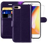 MONASAY Wallet Case for iPhone 7 Plus Wallet Case/iPhone 8 Plus,5.5 -inch [Glass Screen Protector Included] Flip Folio Leather Cell Phone Cover with Credit Card Holder for Apple 7 Plus/8 Plus,Purple