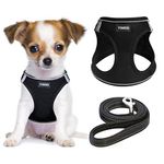 YIMEIS Dog Harness and Leash Set, No Pull Soft Mesh Pet Harness, Reflective Adjustable Puppy Vest for Small Dogs, Cats (XS (Chest: 12.5''-14''), Black)