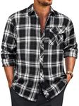 Linvich Plaid Button Down Flannel Shirts for Men Long Sleeve Casual Black Western Shirts Mens Fashion Shirts XL