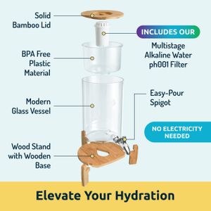 pH Recharge Glass Alkaline Water Filter Dispenser – 2.25 Gallon Countertop Jug, Removes Fluoride & Chlorine