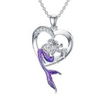 VONALA Mermaid Necklace 925 Sterling Silver Heart Pendant Purple Little Mermaid Necklace Ocean Beach Jewellery Gift for Women