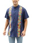 Mexican Shirts for Men Traditional Men's Guayabera Dress Shirts Mens Button Up Button Down Dress Shirt Fiesta, Navy B, 3XL