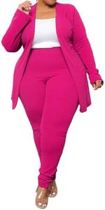Women's Plus Size 2 Piece Outfit Casual Solid Open Front Blazer and Pencil Pant Suits Sets Rose Red 2X