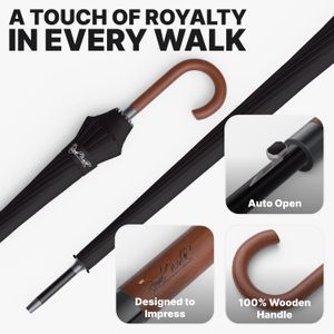 Royal Walk Large Black Umbrella – Windproof Automatic Open