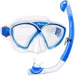 Malker Kids Snorkel Set Snorkeling Packages Tempered Glass Anti-Fog Anti-Leak Dry Top Snorkel Set Diving Mask with Mesh Bag for Snorkeling Swimming Diving Clear Blue