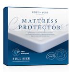 Cosy House Collection Luxury Mattress Protector - Blend of Rayon Derived from Bamboo - College Dorm Room Essentials - Ultra Soft Comfort, Stays Cool & Quiet - Premium Fitted Sheet Style (Full) White