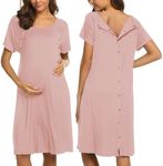 Ekouaer Womens Maternity Nightgown Cotton Nursing Sleepwear Delivery Labor Pajamas Pregnancy Dress for Breastfeeding Birthing Gown Dirty Pink S