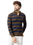 Kvetoo Men High Neck Zip Full Sleeve Woolen Winter Sweater Brown Navy Size 4XL