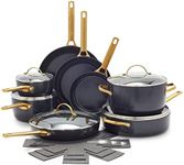 GreenPan Reserve Hard Anodized Healthy Ceramic Nonstick, 16 Piece Cookware Pots and Pans Set, Gold Handle, PFAS-Free, Dishwasher Safe, Oven Safe, Black