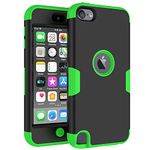 Callyue iPod Touch Case Compatible Apple iPod Touch 5th 6th & 7th Generation, PC + Silicone 2-in-1 Cover Protective Case for iPod Touch 7/6 / 5 - Black + Grass Green