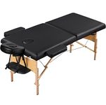 Yaheetech Portable Massage Table Folding Spa Beauty Bed Lightweight Tattoo Therapy Couch Wooden 70 cm Width 2 Section Black