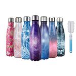 HGDGears Water Bottle 17oz/500ml, Double Wall Vacuum Stainless Steel Insulated Travel Mug Leakproof Sports Drinks Bottle（Purple Starry）