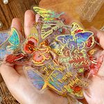 Aromoty Fairy Gold foil Holographic Stickers Set(120 pieces with 4 Themes)-Resin Transparent Waterproof Stickers,Butterfly,Flower Vintage letter Planner Stickers for Scrapbook Junk Bullet Journals