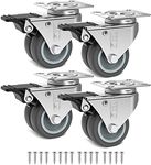 GBL Heavy Duty Swivel Casters with 4 Brakes + Screws - 50mm up to 400kg - 4 Pack No Floor Marks Silent Caster for Furniture - Rubber Coated Trolley Wheels - Silver Swivel Casters