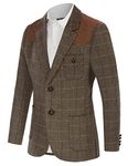 PJ PAUL JONES Men's Tweed Vintage Blazer Modern Suit Jacket 2 Buttons Business Jacket with Pockets, Plaid Dark Coffee, M