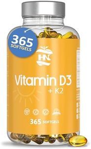 Vitamina D - 365 Cápsulas de vitamina D3 K2 – Vitamina D (5000 UI) altamente concentrada. Favorece la función inmunológica y ósea - 365 cápsulas (1 Bote 365 Cápsulas)