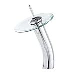 Bathroom Vessel Faucet Chrome Waterfall Glass Spout Single Handle One Hole Bowl Sink Faucet Tall Body Vanity Lavatory Basin Mixer Tap with Supply Hose Deck Mount Commercial