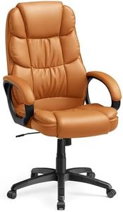 SONGMICS Ufficio, Gaming, Sedia da Scrivania, Poltrona Direzionale, Ergonomica, Girevole e Regolabile in Altezza, con Ruote, Caramello OBG024K01, Poliuretano, Marrone Cammello, 70 x 70 x (116-126) cm