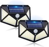 Solar Lights Outdoor ，100 LED Super Bright Solar Sensor Lights, 3 Modes Fence Lights, Motion Sensor Wall Lights for Garden, Patio and Garage (2 Pack)