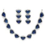 ZENEME Rhodium Plated Silver Toned Triangular Shaped American Diamond Studded Jewellery Set For Women and Girl (Royal Blue)