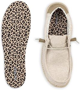 FLAT SOCKS No Show Socks, Sockless Shoe Liner, No Slipping, No Stinking, Washable Barefoot Shoe Insert, Animal Print, Leopard, Large