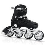 Black Inline Skates for Youth Boys Men, 4 Sizes Adjustable Blades Roller Skates with Ankle Support, Adjustable Strap, 84mm Wheels and Soft Boot Fit for Skating, Roller Derby, Street Hockey