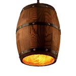 Newrays Antique Wood Wine Barrel Pendant Lamp Hanging Rustic Unique Kitchen Bar Ceiling Lamp Light Fixtures