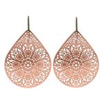 Lace Cutout Dangle Earrings, Lightweight Teardrop on Hypoallergenic Titanium Hooks (Metallic Rose Gold)